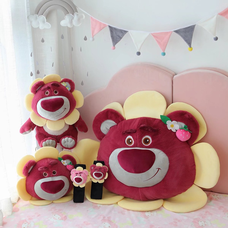 💝💘Phụ kiện xe hơi Lotso gấu dễ thương Đệm cổ, Disney Strawberry Bear Đồ chơi sang trọng Lotso nhồi bông xe hơi sang trọng Gối hoạt hình Ném gối đệm