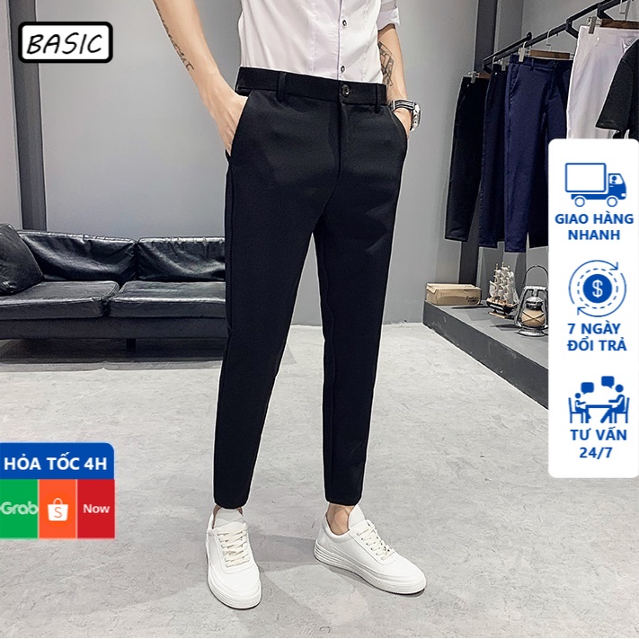 Quần Tây Nam - Quần âu nam BASIC Vải Cotton lì chéo Dáng Ôm Không Nhăn Không Xù