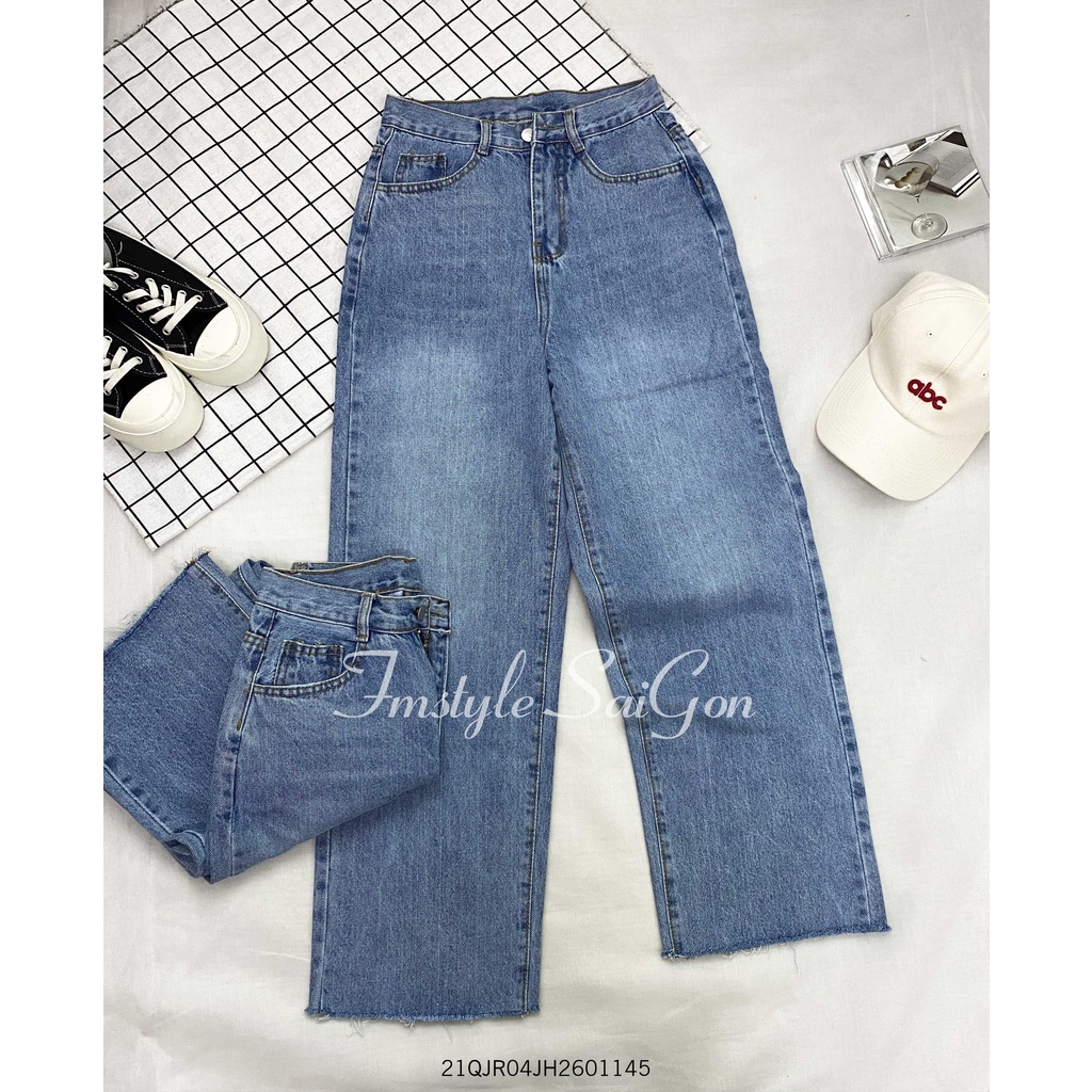 Quần jean nữ ống rộng trơn VM STYLE cạp cao suông lai thường (không co giãn) ulzzang Hàn Quốc 22QJR03AS0405 | BigBuy360 - bigbuy360.vn