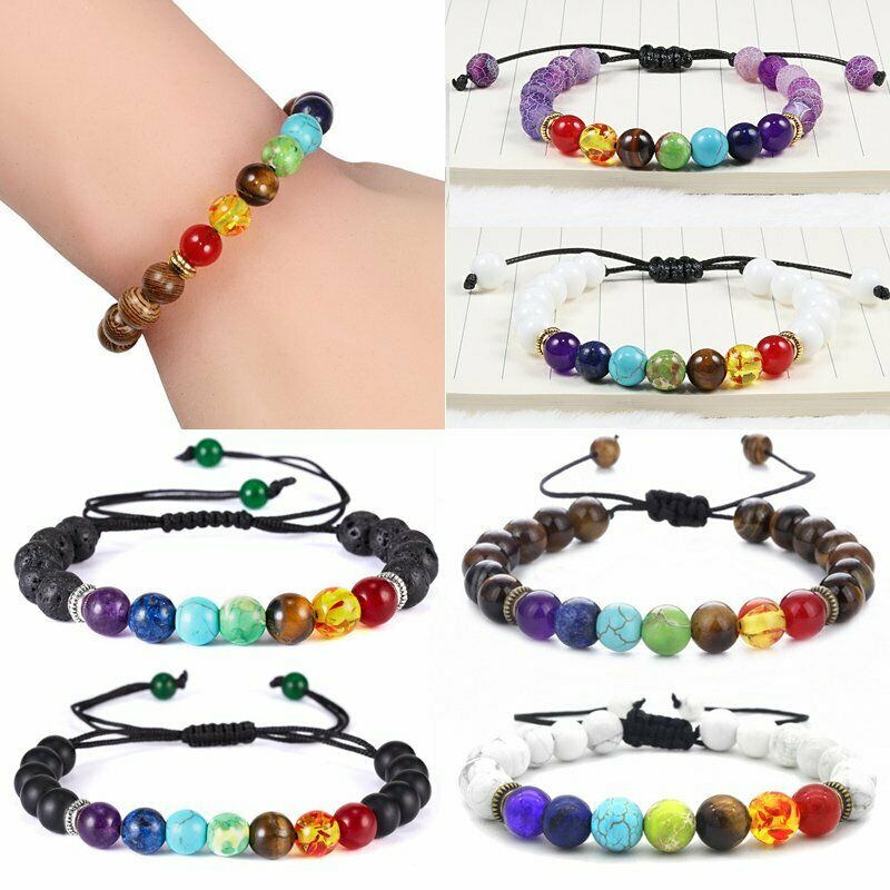 Vòng Tay Chuỗi Hạt Đá Chakra Tự Nhiên 7 Sợi Có Thể Điều Chỉnh Cho Nam Và Nữ