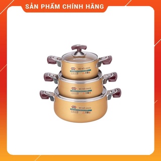 Bộ nồi anod sunhouse 3 đáy sh6634 bền đẹp