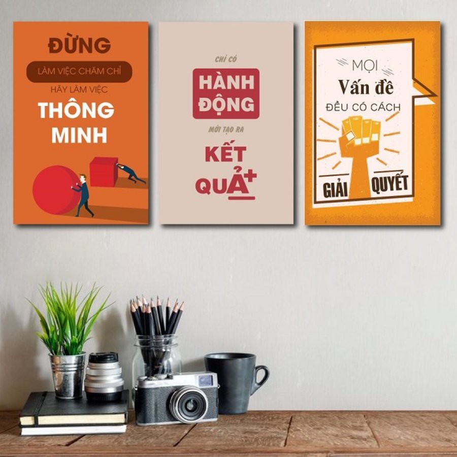 [HCM] Combo tranh Slogan tạo động lực - Tranh canvas treo tường trang trí văn phòng - Tặng đinh 3 chân không khoan tường