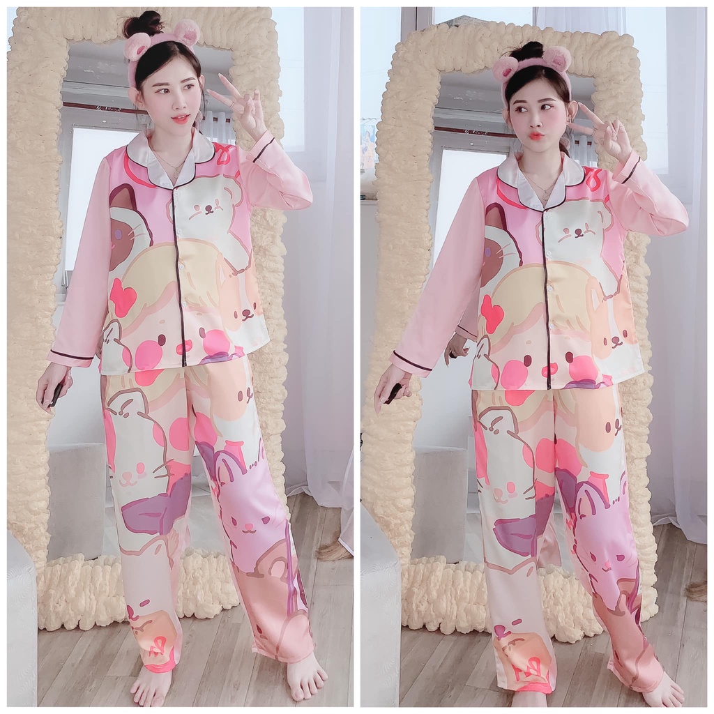 Pijama Lụa Hàn Cao Cấp hình gấu cực yêu