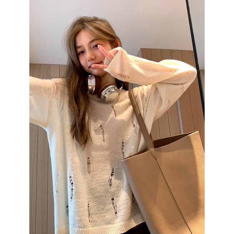 Áo sweater Dệt Kim Tay Dài Cổ Tròn Màu Sắc Đơn Giản Phong Cách Hàn Quốc Cho Nữ