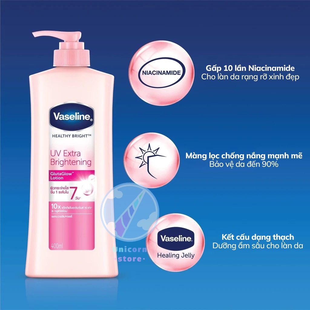 Sữa Dưỡng Thể Trắng Da Chống Nắng Vaseline Healthy Bright UV Extra Brightening Gluta Glow Lotion