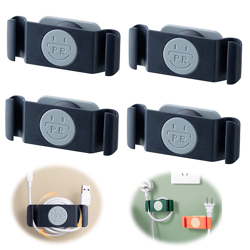 Set 4 Giá Đỡ Cố Định Dây Cáp/Dây Điện Gắn Tường Bằng ABS Bền Tự Dính Không Cần Khoan