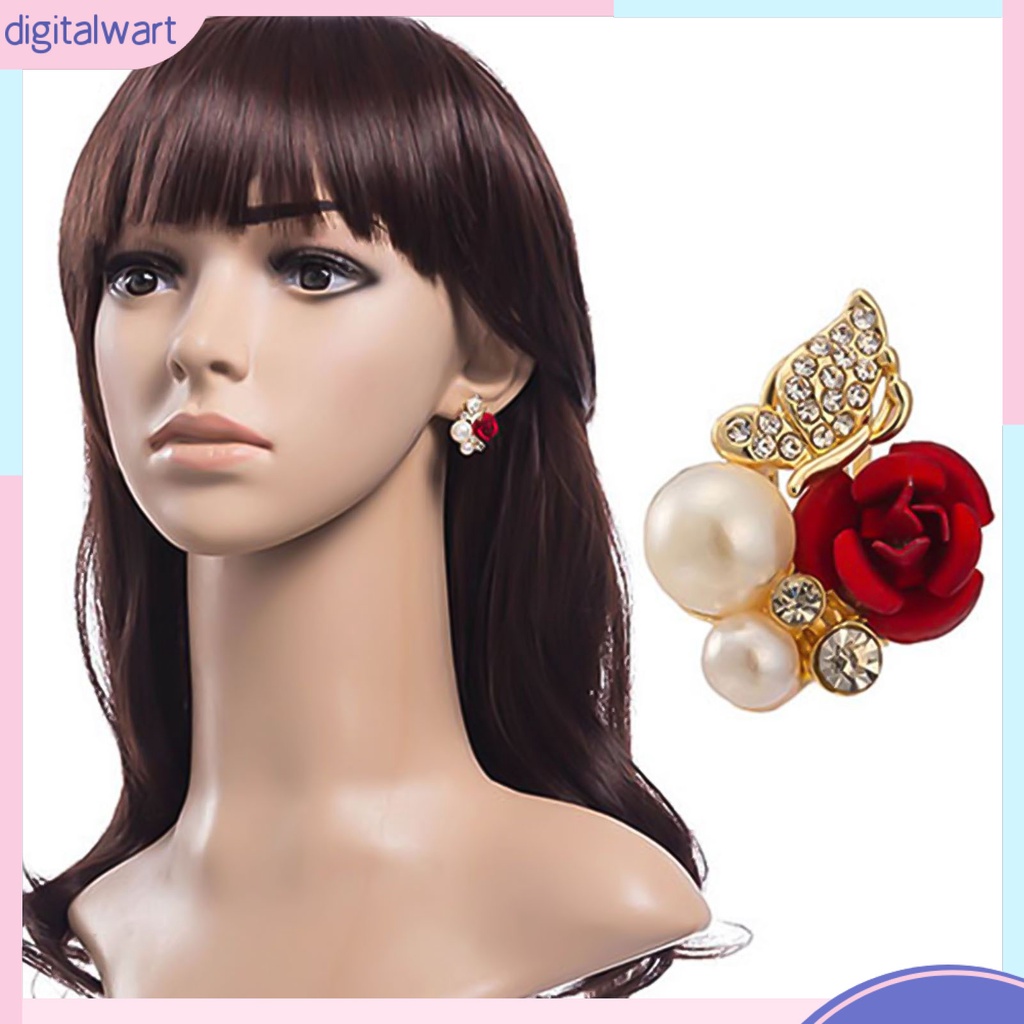 Bông tai hoa hồng đính hạt ngọc trai sang trọng cá tính dành cho nữ