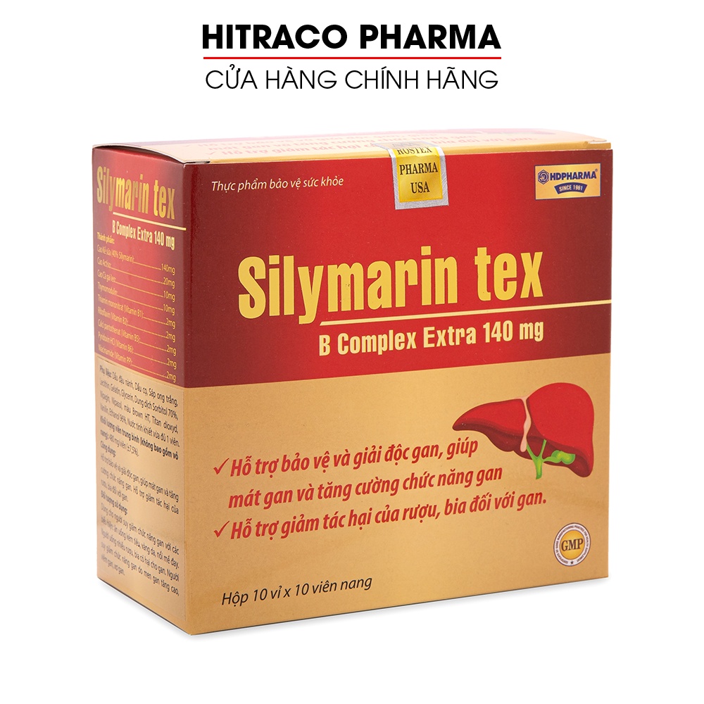 Viên uống Silymarin Tex hỗ trợ giải độc gan, mát gan, tăng cường chức năng gan Hộp 100 viên [Silymarin Tex Đỏ]