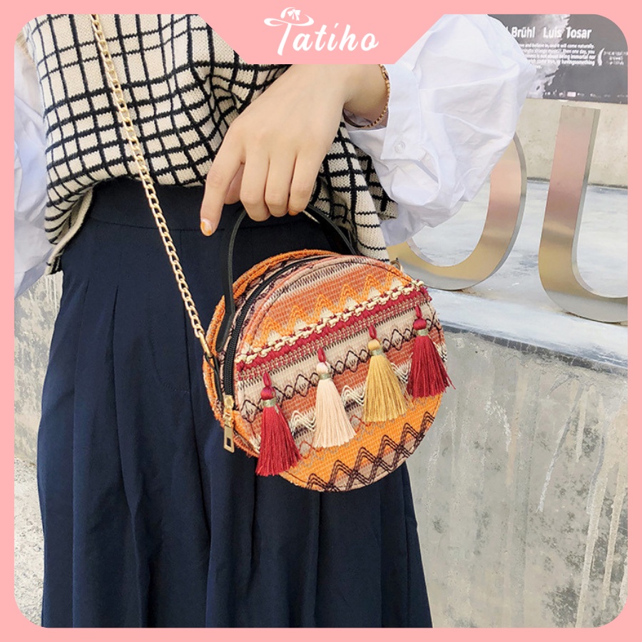 [HÀNG XỊN, GIÁ TỐT] Túi BoHo ( Túi Thổ Cẩm) Đeo Chéo Hình Tròn Phối Tua Rua Thời Trang - Mã TUI51