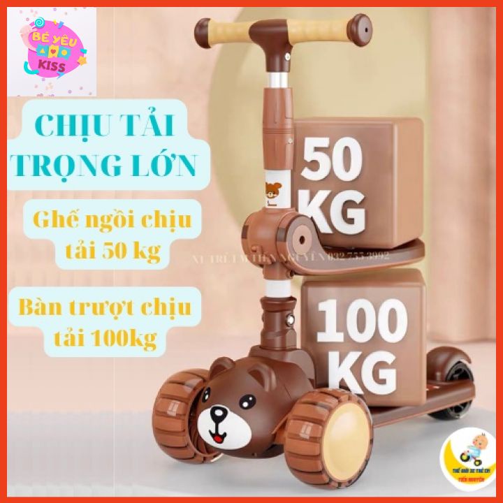 Xe trượt Scooter Gấu Có Nhạc Và Đèn Phát Sáng Xe Scooter Cho Bé Đa Năng Hàng Cao Cấp