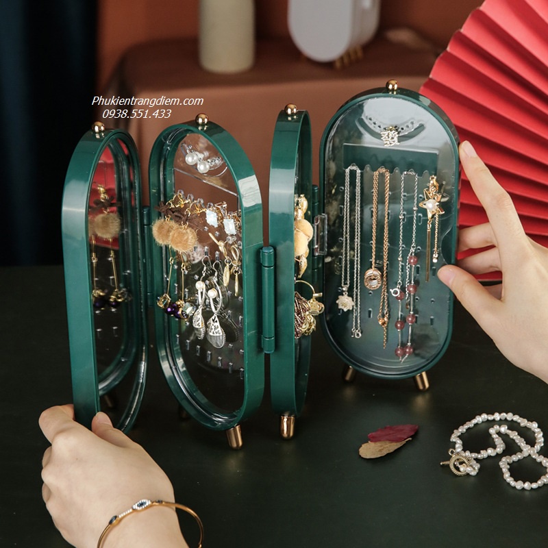 Kệ Treo Khuyên Tai - Trang Sức 4 Cánh Kèm Gương
