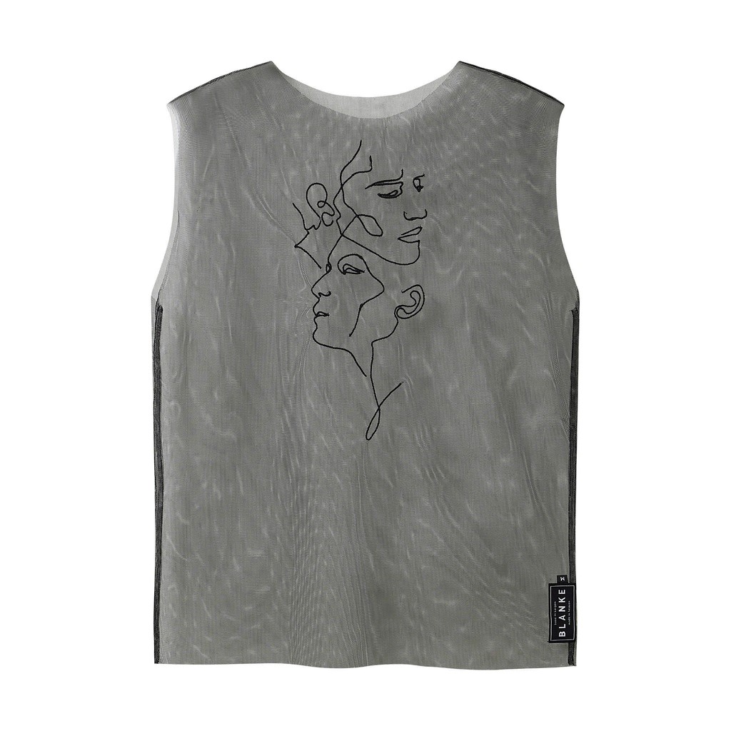 BLANKESPACE Áo Lưới Phối Vest Phụ Kiện Face Tattoo Thêu Sắc Nét Thời Trang Nam Nữ Unisex