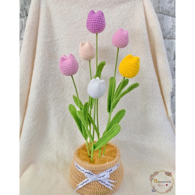 Chậu hoa tuylip len handmade