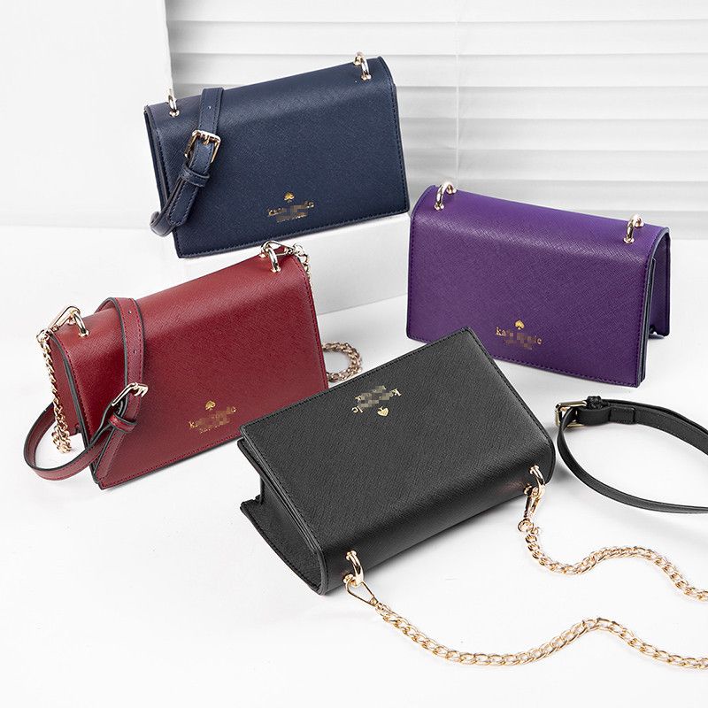 Túi đeo chéo KATE SPADE xuất Âu xịn da xước đỏ đô logo size 20