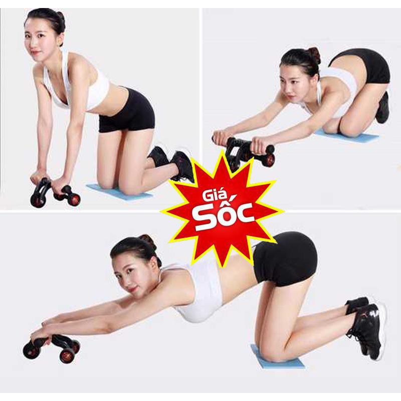 Con Lăn Tập Bụng 4 Bánh + Thảm Lót, dụng cụ tập thể dục, thể hình, dụng cụ tập cơ bụng, cơ tay