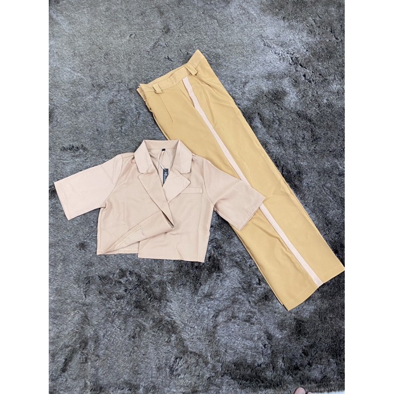 Set áo vest croptop kèm quần ống suông HB thiết kế năng động trẻ trung S001