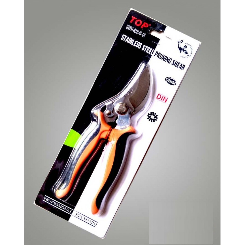 Kéo cắt tỉa cành - Kéo Inox mỏ cong cán nhựa 2 màu HIỆU TOP KM-814-2