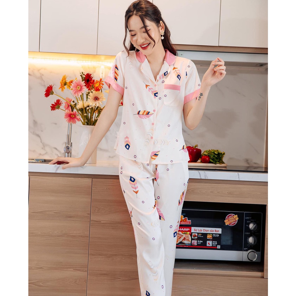 Bộ pijama lụa satin họa tiết cộc tay p1036 | BigBuy360 - bigbuy360.vn