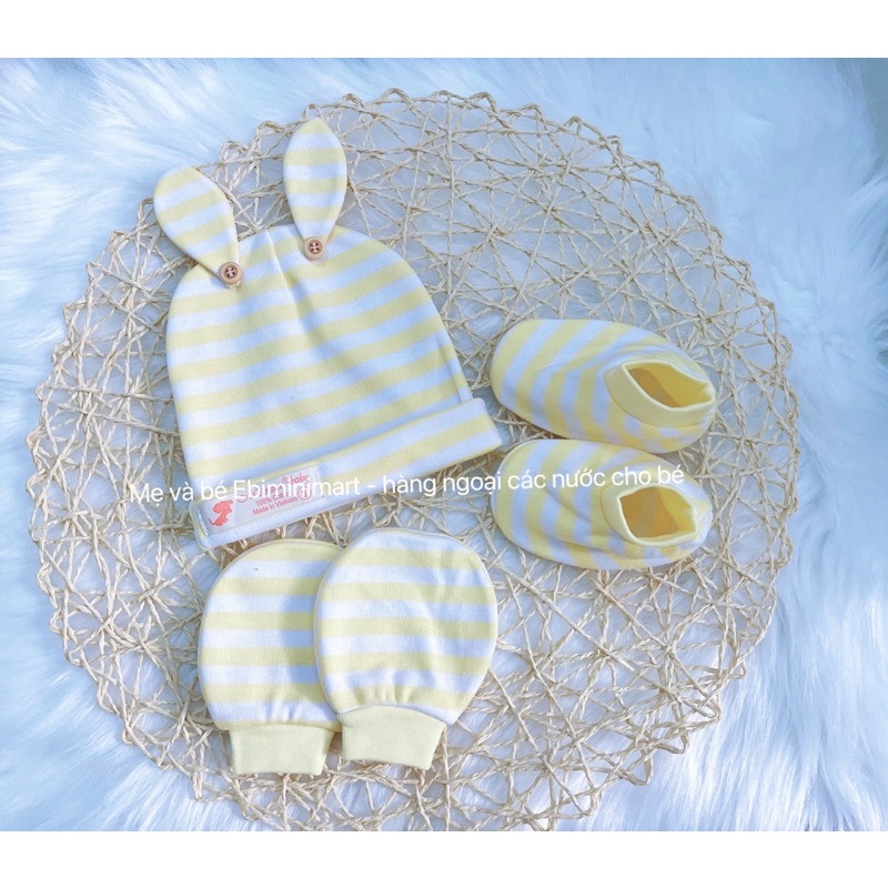 Bộ sơ sinh nón, bao tay chân cotton siêu mềm Mintuu