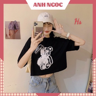 Áo croptop nữ ngắn tay cổ tròn, Áo croptop dáng rộng cộc tay