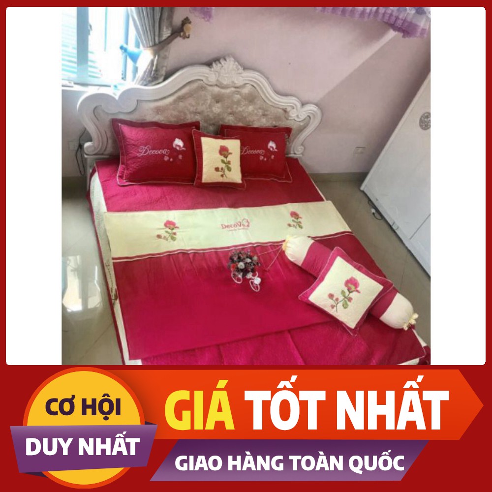 Bộ chăn ga gối phủ trần bông 7 món satin