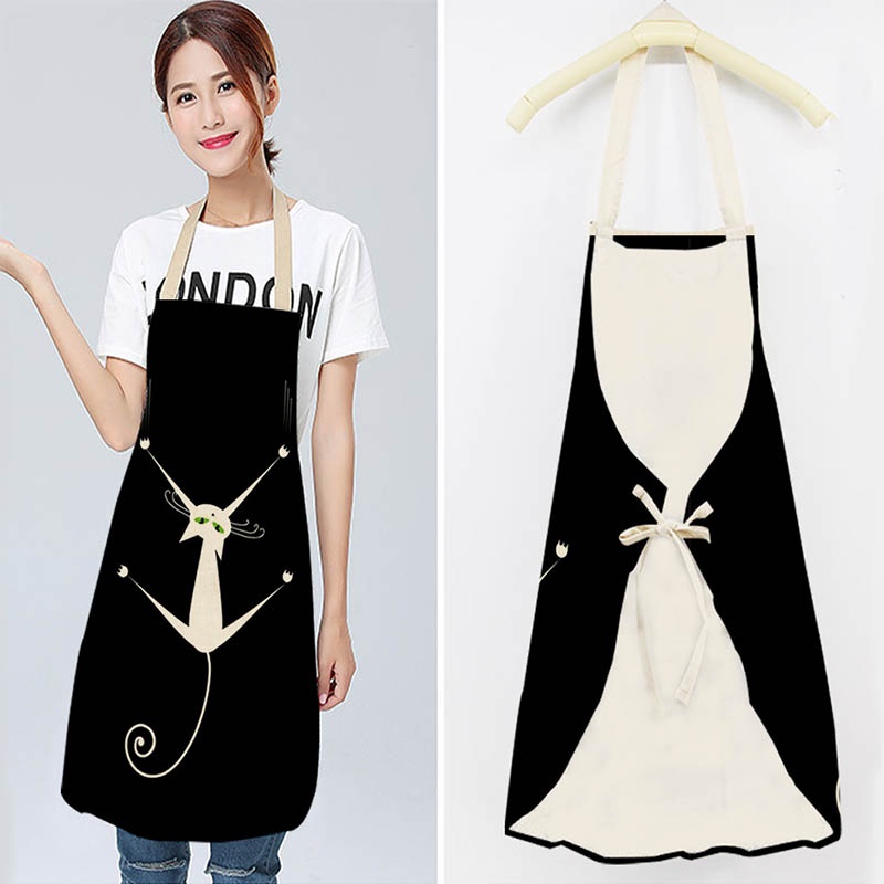 Tạp Dề Bằng Vải Cotton Lanh Chống Nước In Hình Mèo Hoạt Hình Dễ Thương 12 Kiểu Lựa Chọn