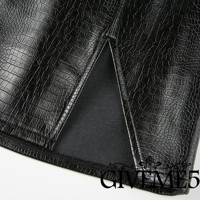 Chân Váy Da PU Lưng Cao Xẻ Tà Quyến Rũ Cho Nữ