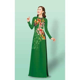 ÁO DÀI TRUYỀN THỐNG IN LÁ VÀNG CAO CẤP - KHÔNG KÈM QUẦN