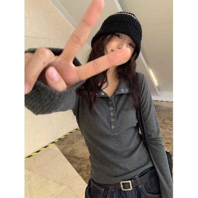 Áo Thun Dệt Kim Mỏng Tay Dài Dáng Ôm Thời Trang Mùa Thu Cho Nữ