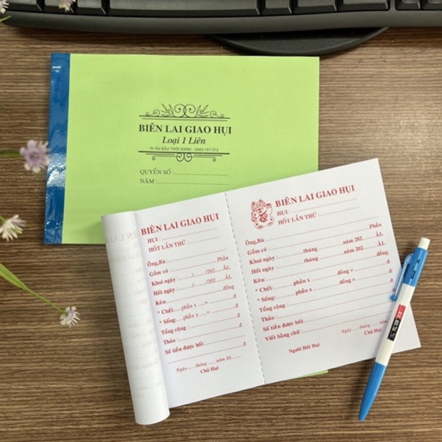 Biên lai GIAO HỤI  1 liên, 2 liên 100 tờ/quyển