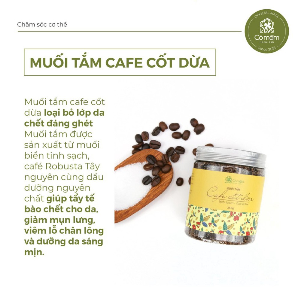 Muối Tắm Tẩy Da Chết Body Cafe Cốt Dừa Giúp Body Sáng Mịn Cỏ Mềm 250g