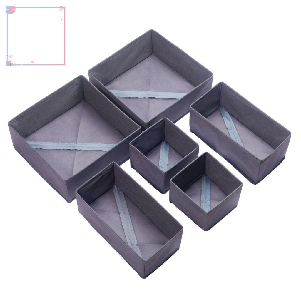 Set 6 Hộp Đựng Đồ Lót Chia Ngăn Bằng Vải Có Khóa Kéo Tiện Lợi