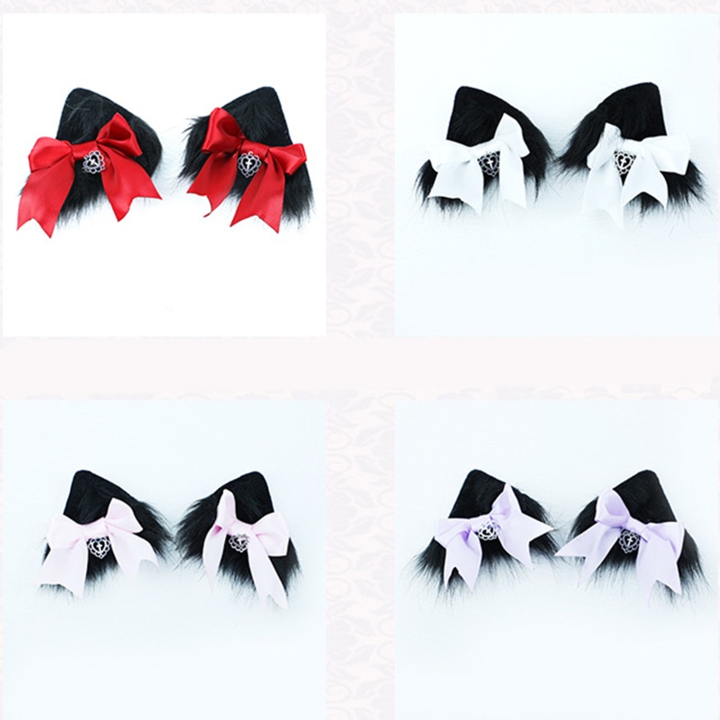 Kẹp Tóc Nơ Tai Mèo Phối Lông Hóa Trang Lolita