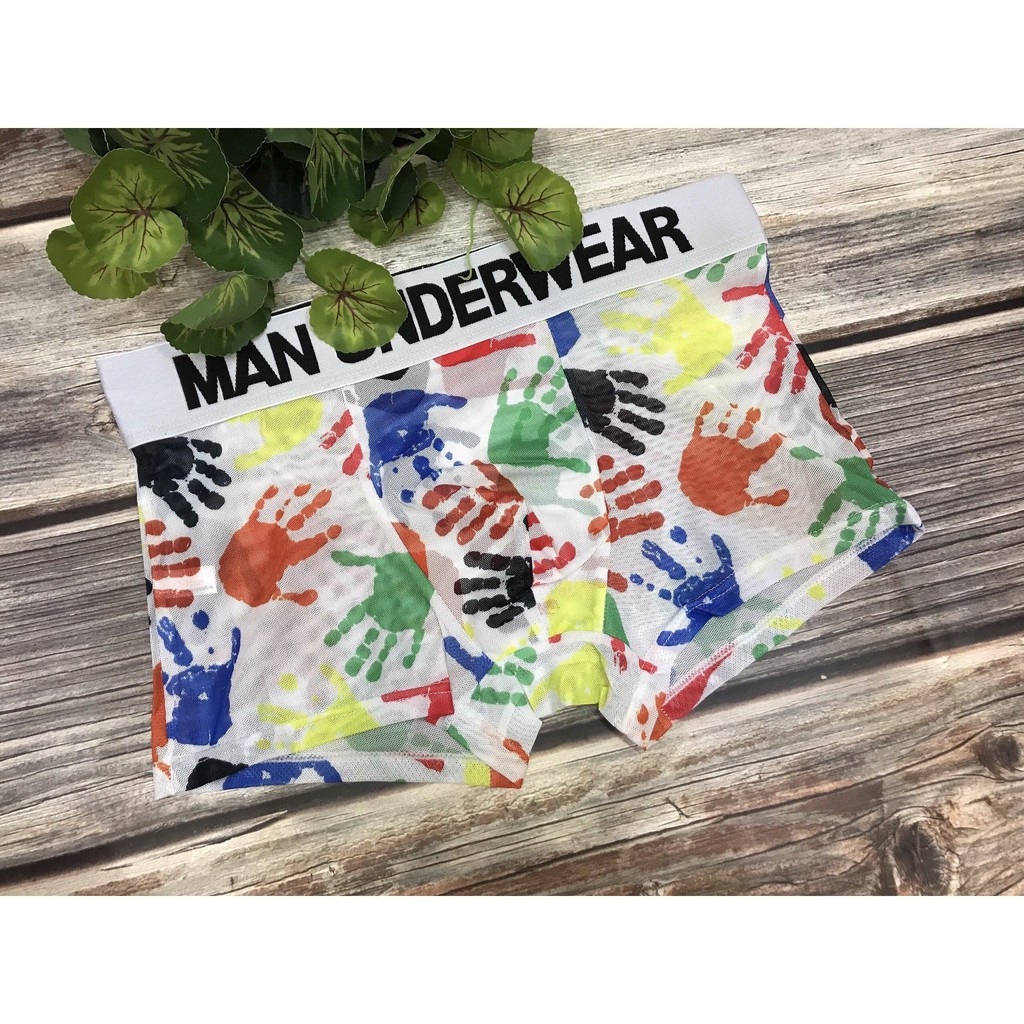 [free ship 50k + che tên đơn hàng] quần lót nam, quần lót boxer lưới in hình cute cho nam (hình chụp tại shop)
