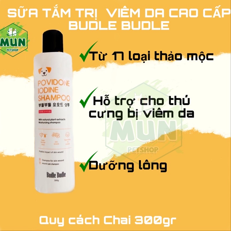 Sữa tắm trị viêm da cho chó mèo cao cấp Budle Budle 300gr ( chai trắng cam )