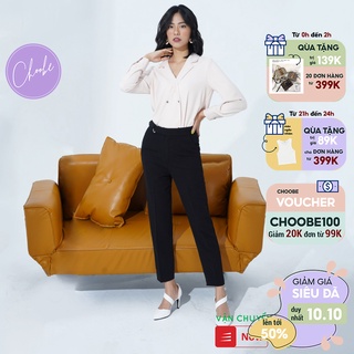 Quần baggy nữ Choobe cạp cao khuyên chữ D chất vải Vitex đồ công sở cao cấp form dáng chuẩn - Q04