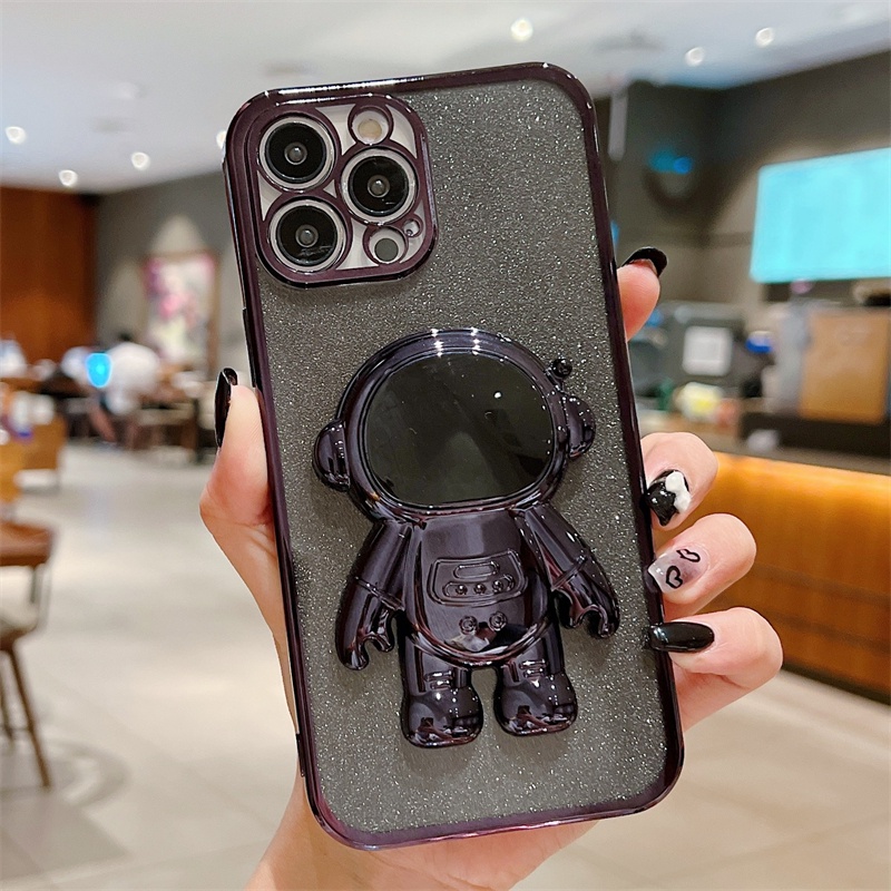 Ốp Điện Thoại Dẻo Họa Tiết Phi Hành Gia Kèm Giá Đỡ Linh Hoạt Chống Rơi Cho iPhone 13 12 11 Pro Max XS Max XR X