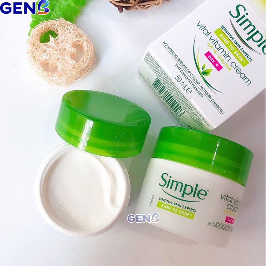 Kem Dưỡng Ẩm SIMPLE Kind To Skin Vital BAN ĐÊM Dưỡng Trắng Da Mặt KHÔNG CỒN Cấp Ẩm Da Khô Da NHẠY CẢM Mỹ Phẩm Auth GENB