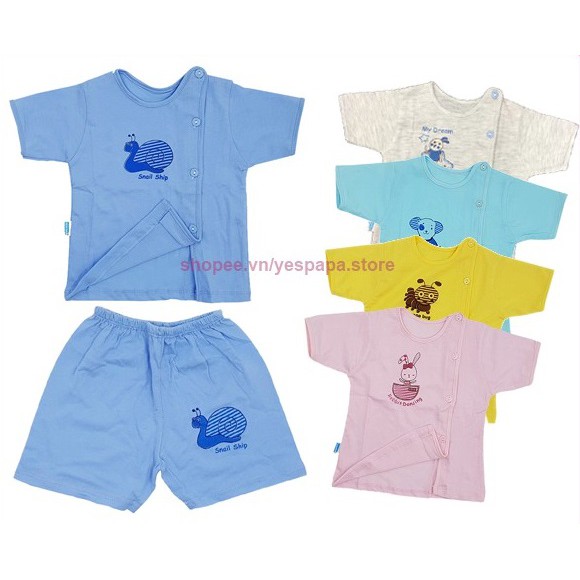 Bộ sơ sinh ngắn tay cài lệch 100% cotton Thái Hà Thịnh