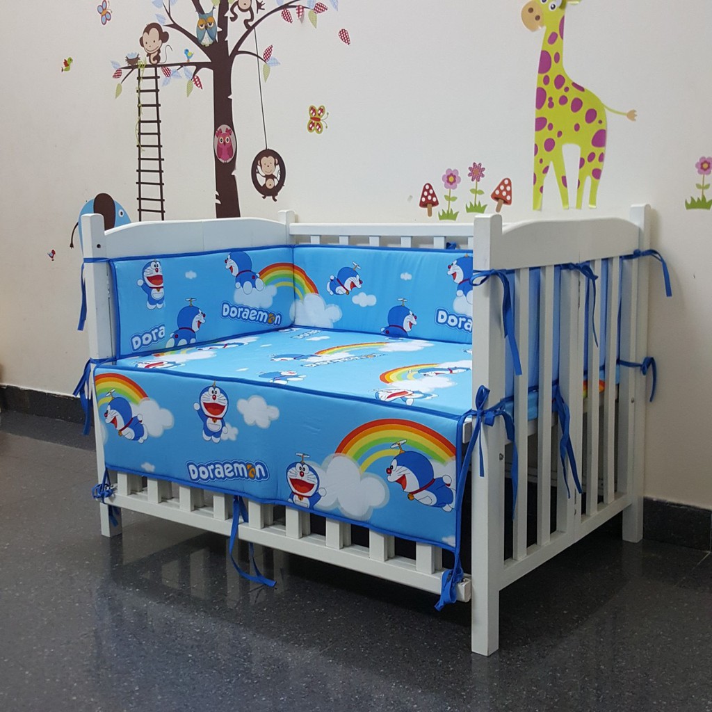 Combo trọn bộ nệm, quây ,ga và màn cho cũi em bé