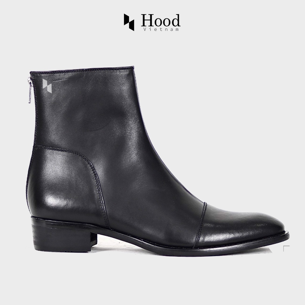 Giày Zip Boot khóa gót - Da bò cao cấp - Đế phíp gỗ - Tặng kèm lót tăng chiều cao+Bảo hành 12 tháng Hood HoodVN