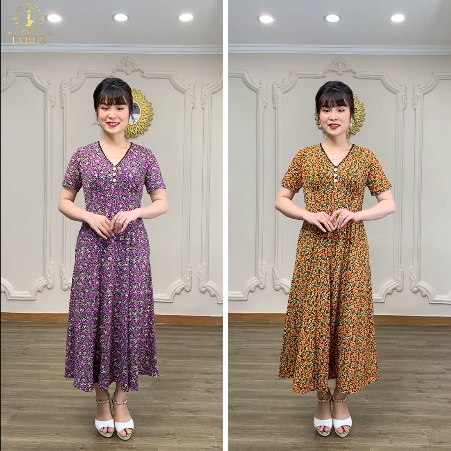 Váy Trung Niên U50 U60 Thun lụa sữa co giãn 4 chiều Hàng thiết kế LYBEE (mã 352)