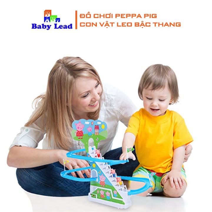 Đồ chơi peppa pig BaBy Lead đồ chơi cầu trượt tự động con vật leo bậc thang, cầu trượt dùng pin, có âm thanh vui nhộn