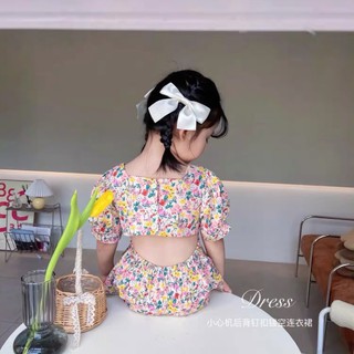 váy hoa 3 cúc lưng hở eo bé gái