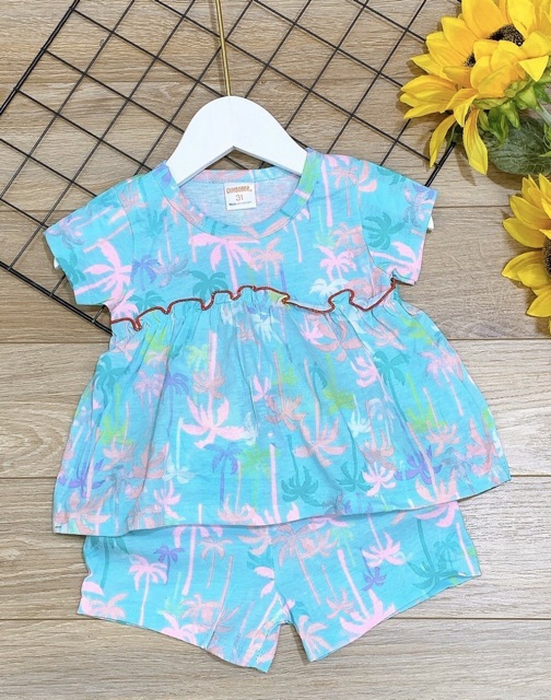 Bộ thun coton xuất dư tay ngắn quần đùi cho bé gái 072