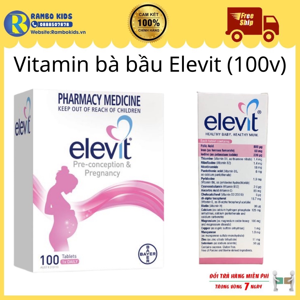 Vitamin cho bà bầu elevit chính hãng bayer úc 100 viên shop rambo kids - ảnh sản phẩm 1