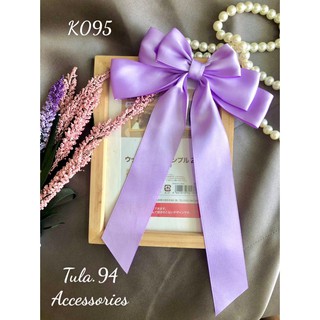 Kẹp nơ lụa satin 2 màu xanh, tím