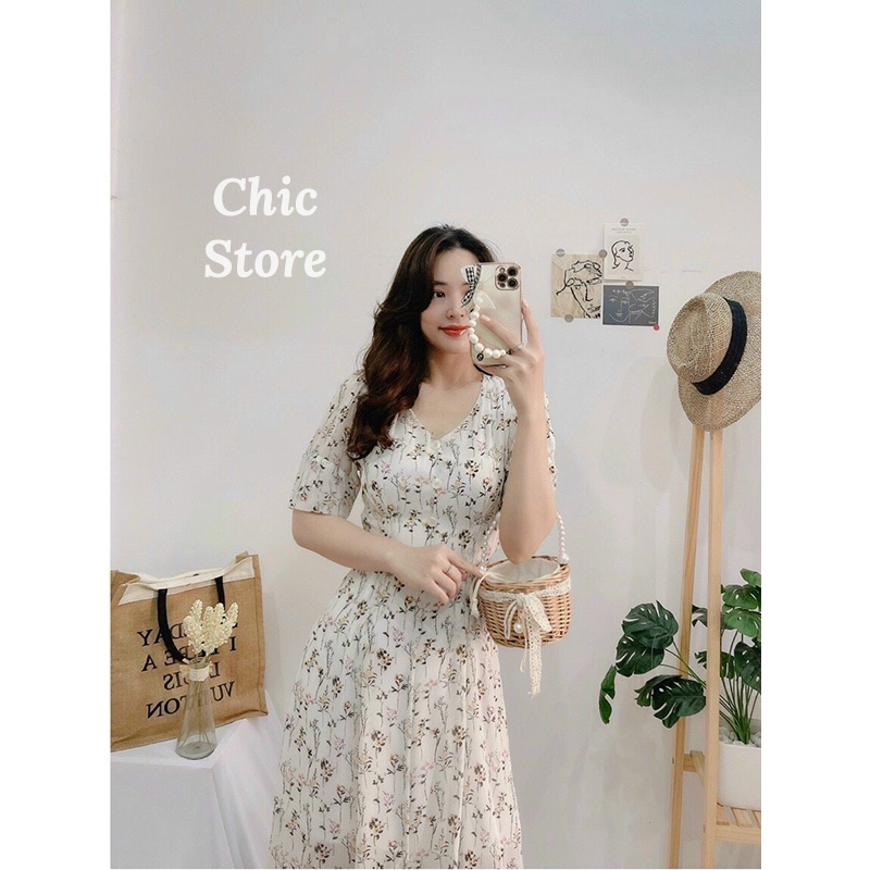 Đầm hoa nhí công sở họa tiết cổ điển thanh lịch nữ tính Chic.Store