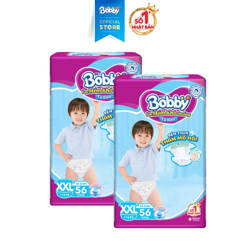 Combo 2 Tã dán Bobby siêu thấm - khô thoáng L68/XL62/XXL56