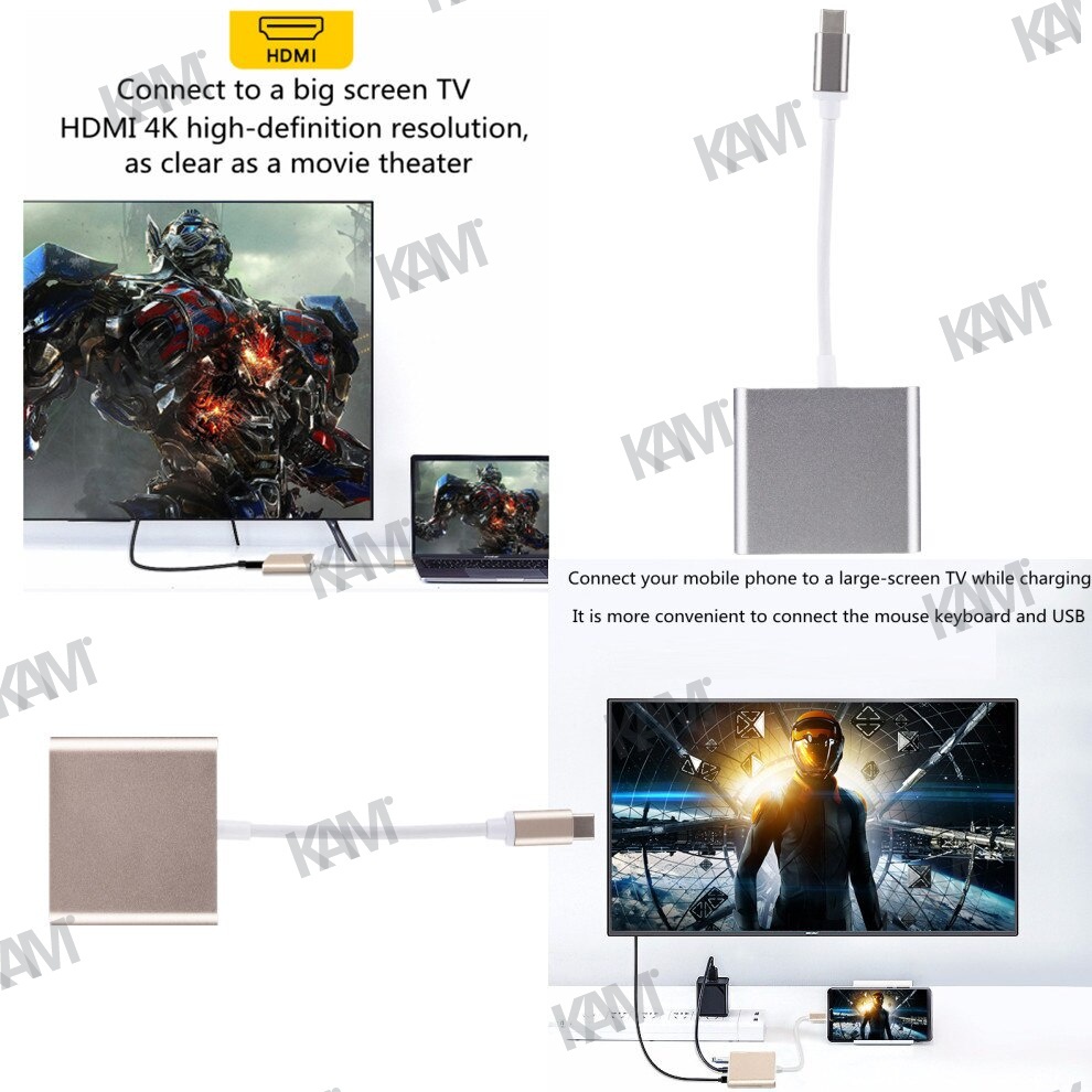 Cáp ChuyểN ĐổI Đa CổNg USB-C Sang HDMI 3 Trong 1 Cho Samsung Huawei iPad Mac NS USB 3.1 Type C Sang HDMI 4K USB 3.0 USB 3.2